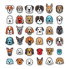 doodle icon set of dog, vector graphic, on white background.