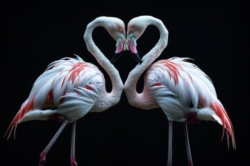 Naklejka premium Graceful flamingos forming a heart shape in a tender interaction