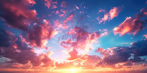 Sunset sky and clouds, in the style of UHD image, serene atmospheres, joyful celebration of nature