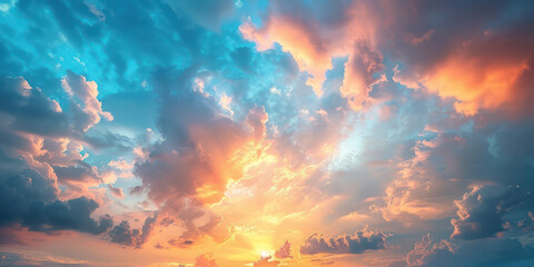 Sunset sky and clouds, in the style of UHD image, serene atmospheres, joyful celebration of nature - obrazy, fototapety, plakaty