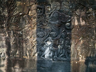 Bas relief sculpture on Bayon temple in Angkor, Cambodia - 752940579