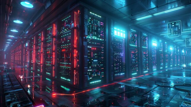 Database futuristic server. mining crypto currency farm technology. Generative AI