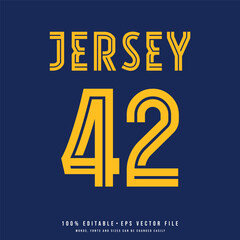 Jersey number, baseball team name, printable text effect, editable vector 42 jersey number