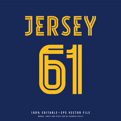 Fototapeta na wymiar Jersey number, baseball team name, printable text effect, editable vector 61 jersey number