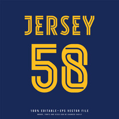 Jersey number, baseball team name, printable text effect, editable vector 58 jersey number