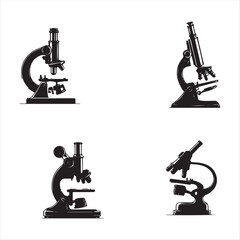 black microscope  set icon- vector illustration