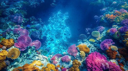 Naklejka premium Colorful coral reef at tropical sea. Underwater view of underwater world.