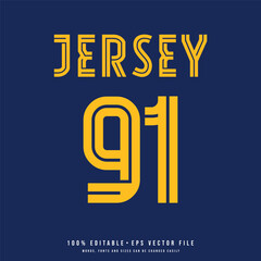Jersey number, baseball team name, printable text effect, editable vector 91 jersey number