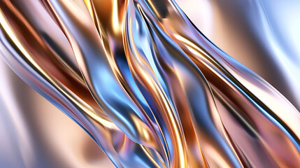 Abstract holographic metal background with blue and pink waves