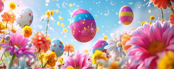 Fototapeta na wymiar Bright and Joyful Easter Egg Decorations Dancing in the Spring Breeze