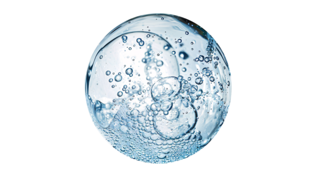 A single blue water bubble on an isolated background