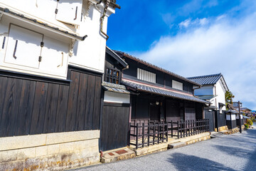 京都嵐山　冬晴れの伝統的建造物群の町並み