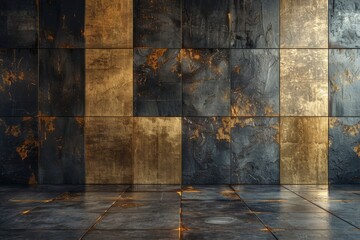 Empty living room gold and dark interior design. Generative AI
