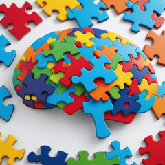 Colorful Puzzle Brain. Autism and Neurodiversity Concept.