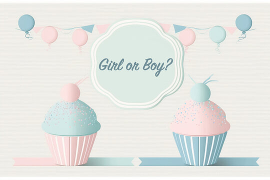 invitation to a children's party. Pink and blue cupcake. This is a boy. It's a girl. Vector illustration. gender party	
