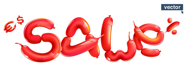 Sale lettering banner made of twisting balloons. Realistic 3D render signs. Vector emblem. Perfect for gift branding, cartoon style poster, Black Friday, Christmas and New Year's Sale.