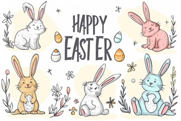 Fototapeta premium Colorful Easter Egg Basket Turquoise Aquamarine. Happy easter pop bunny. 3d Pastel colored eggs hare rabbit illustration. Cute chocolate bunny festive card Easter egg game copy space wallpaper