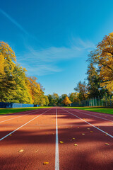 Empty running track with clear blue sky