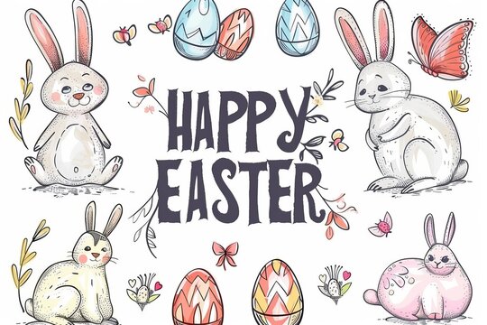 Colorful Easter Egg Basket Easter egg wallpaper. Happy easter Easter egg roll bunny. 3d retro hare rabbit illustration. Cute Farewell Card festive card get well soon card copy space wallpaper backdrop