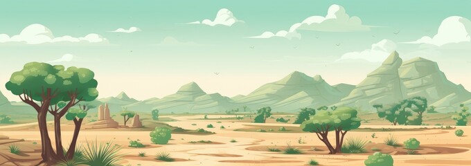Verdant Oases Amidst Desert Mountains - An Arid Escape Illustrated Generative AI