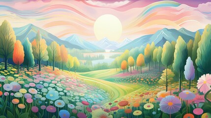 Pastel Dawn Over Serene Lake - A Tranquil Spring Morning Landscape Generative AI