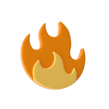 3d fire flame icon with burning red hot sparks isolated on white background. Render sprite of fire emoji, energy and power concept
