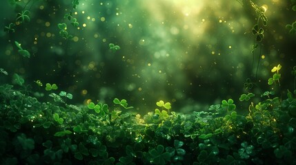 Mesmerizing background of a lush clover field under a starlit sky, evoking magic and wonder