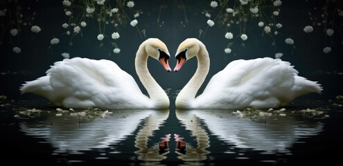 Eternal Companions: Swans in Love Amongst Cherry Blossoms - Generative AI