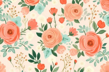 Charming Blooms: Pink and Terracotta Roses in Artful Harmony - Generative AI