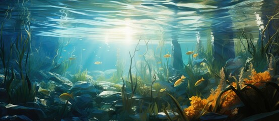 Aquatic Ballet: Sunlit Dance of Fish Amongst Ocean's Verdant Kelp - Generative AI