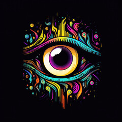 generated illustration colorful eye with abstract background. colorful eye painting