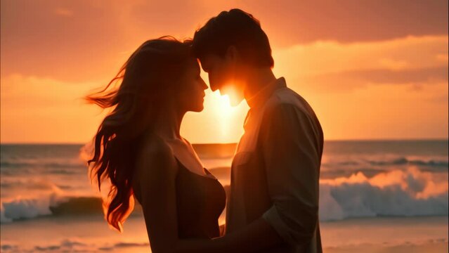 couple human on the beach with sunset background