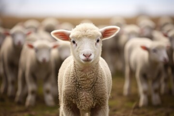 Serene Gaze of a Young Sheep in Golden Pastoral Light - Generative AI