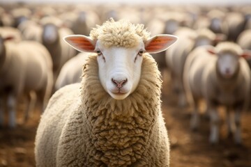 Obraz premium Serene Gaze of a Young Sheep in Golden Pastoral Light - Generative AI