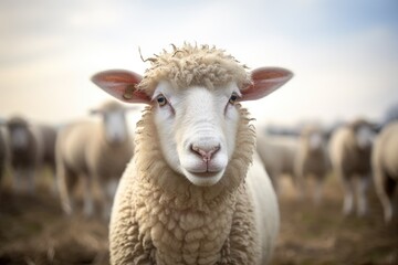 Fototapeta premium Serene Gaze of a Young Sheep in Golden Pastoral Light - Generative AI