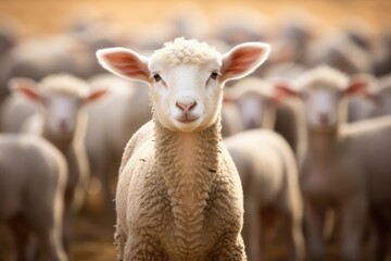 Obraz premium Serene Gaze of a Young Sheep in Golden Pastoral Light - Generative AI