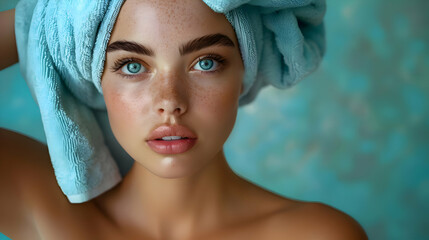 Girl with a towel on her head. High-resolution