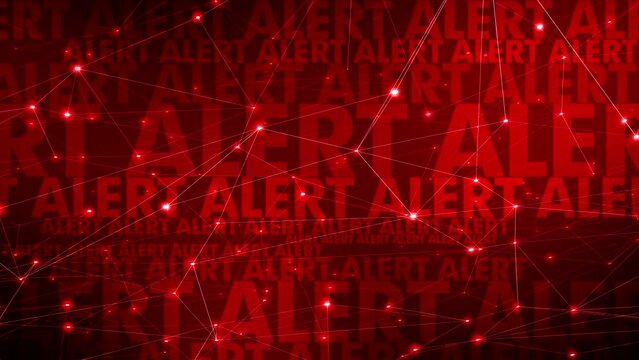 Alarm red text alert and connected lines for high priority announcement in modern and vital style