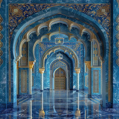Luxury Islamic interior wall Background. Wall With Islamic Pillar Decoration