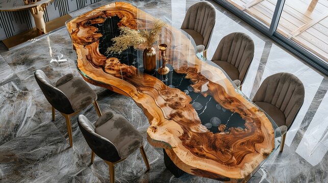 elite handmade solid wood table with epoxy resin. Expensive luxury furniture, quality materials generative ai high quality image