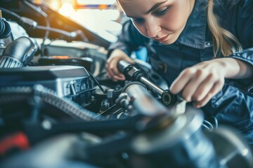 Mechanical Precision: Woman Mechanic with Torque Wrench