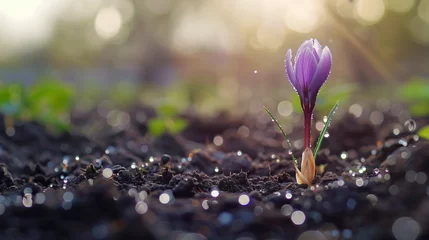 Zelfklevend Fotobehang saffron flower in the soil © ananda