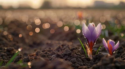 Poster saffron flower in the soil © ananda