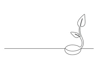 Simple one continuous line drawing of growing sprout vector illustration. Free vector