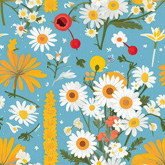Fototapeta na wymiar Seamless pattern with watercolor flowers. Hand-drawn illustration.