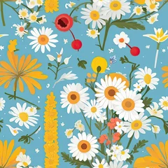 Gordijnen Seamless pattern with watercolor flowers. Hand-drawn illustration. © TrishaMcmillan
