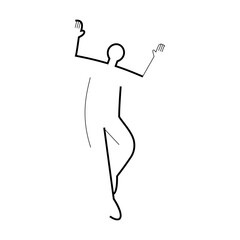 Icon of jumping man with raised hands isolated on white