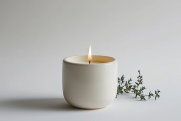 Scented candle in oversized cylindrical cup, pure white background, simple decoration, fresh and authentic