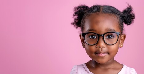 Close up Beautiful African child girl with a friendly smile isolated on pink background.