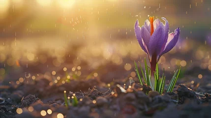 Rolgordijnen saffron flower in the soil © ananda